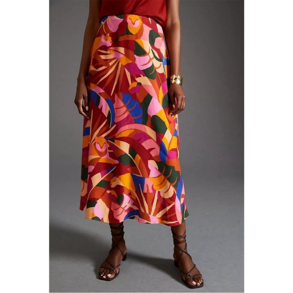 NWOT Farm Rio Satin-Slip Midi Skirt